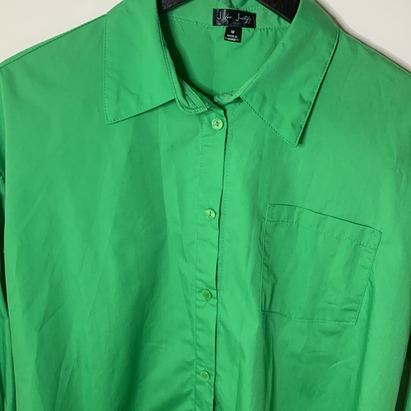 J for Justify KELLY green button shirt one pocket long sleeve womens SZ M - Picture 5 of 13